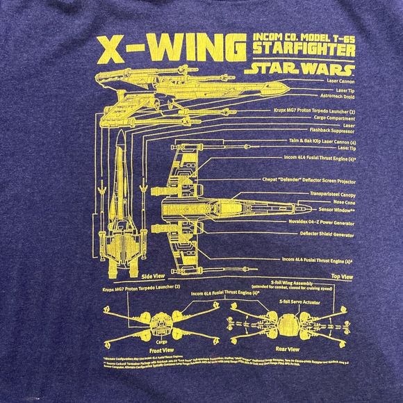 STAR WARS X-WING T-65 STARFIGHTER Blueprint Schematic T-Shirt Men's 2XL Blue - Picture 2 of 4